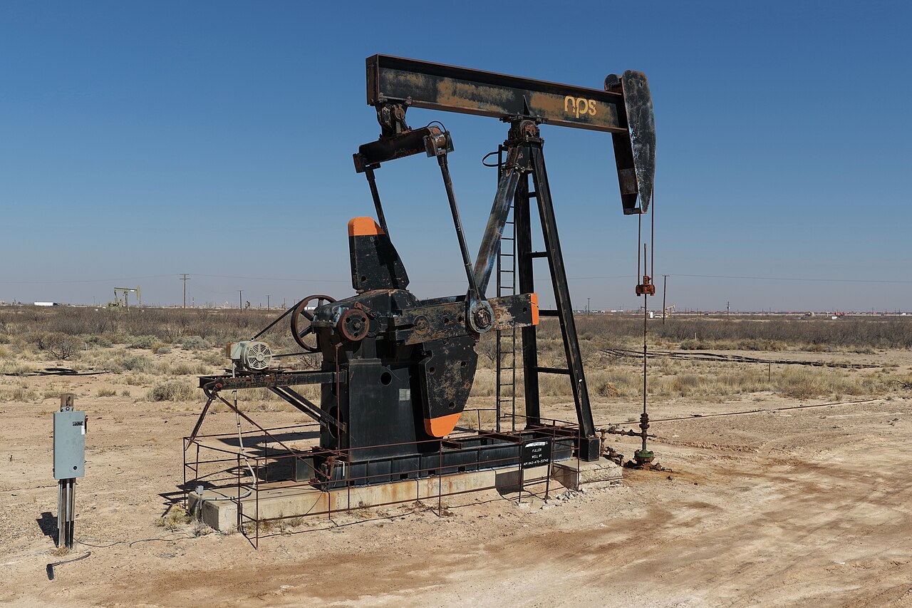 An oil pumpjack in the Permian Basin near Monahans, Texas.