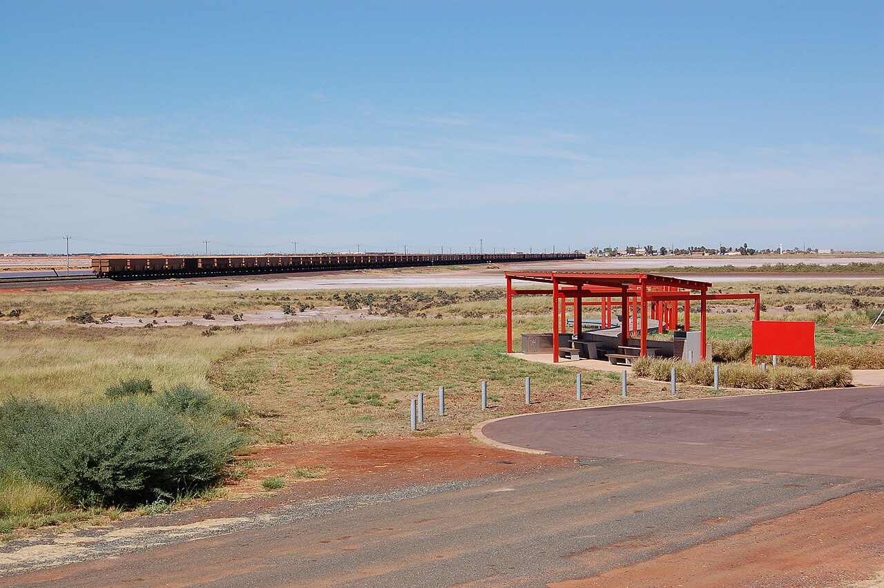 A long iron-ore train leaving Port Hedland.