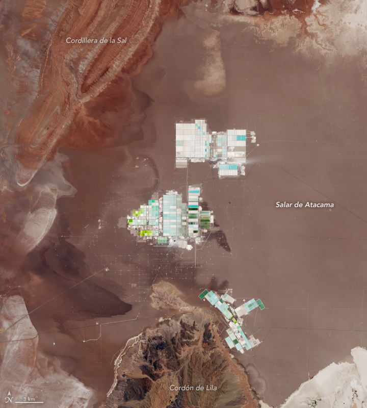 Lithium evaporation ponds on the Salar de Atacama.